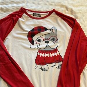 Hanes Men's Red Long Sleeve Tee with Bulldog Print